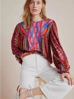 Bl^nk London Multicolor Boho Balloon-Sleeve Tunic Top - Pink/Red/Blue/Cream/Pur